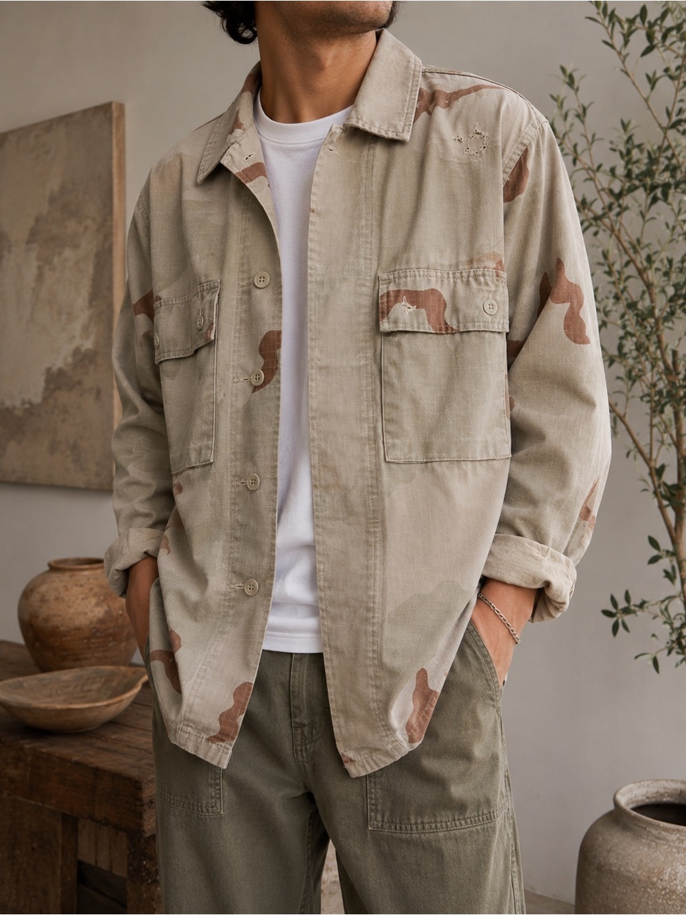 Vintage Desert Camo Military Shirt Jacket / Overshirt